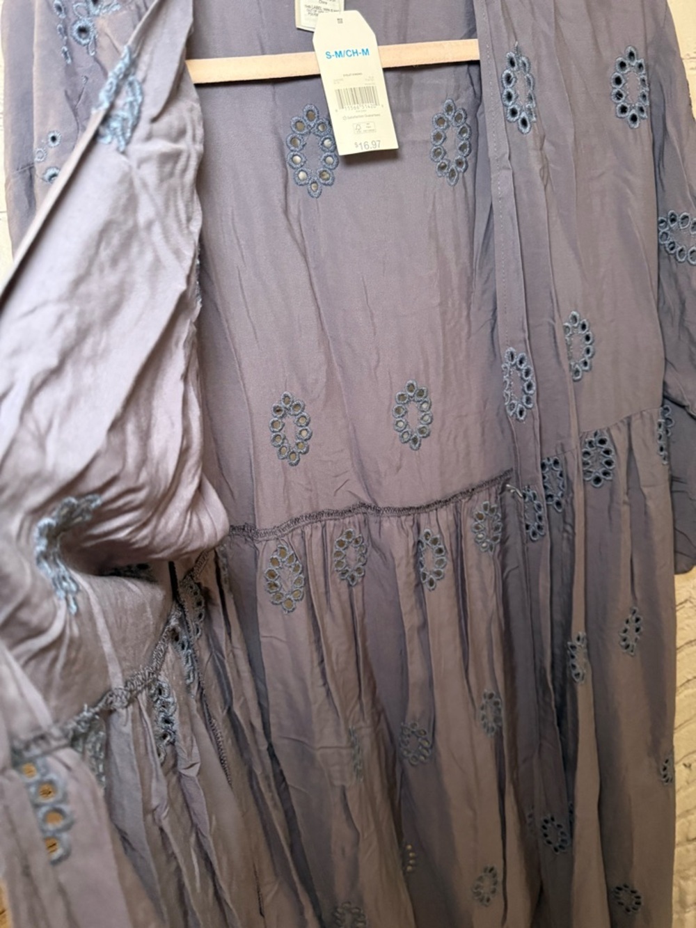 Time and Tru Gray/Blueish Eyelet Long Cardigan - Picture 2 of 7